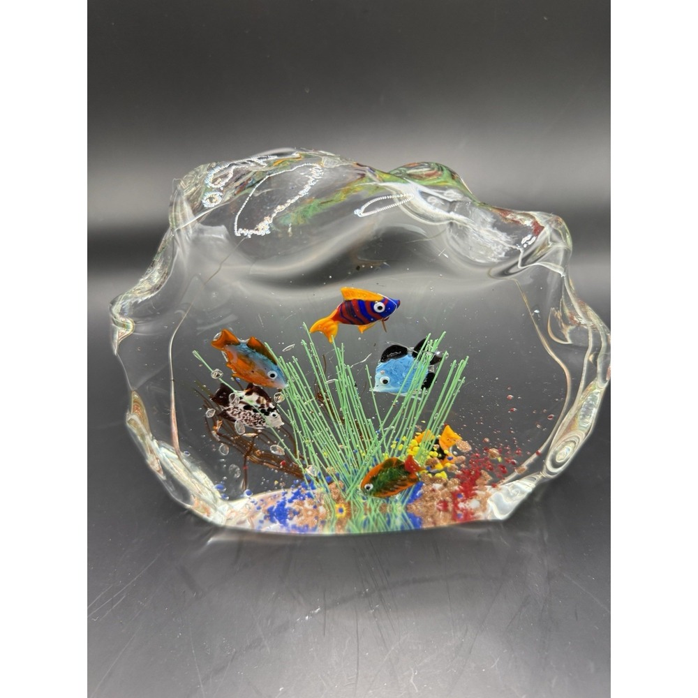 Murano Style Large Vibrant 6 Fish Tank Aquarium Glass Sculpture‎ Paperweight
